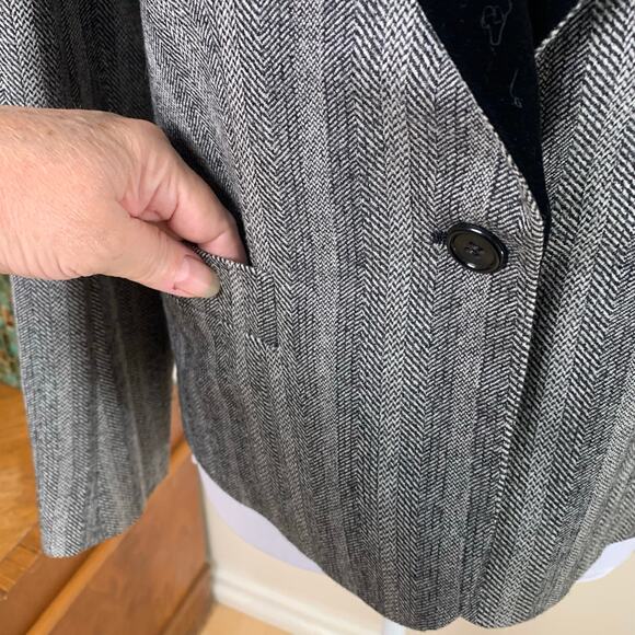 Vintage Joseph Picone Sz 4 Blazer Jacket Black Tweed Velvet Collar Wool Career - Picture 7 of 14